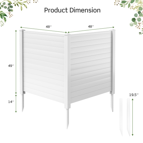 Topbuy Outdoor Privacy Fence Panel 2 Picket PVC Decorative Fence w/3 Cuspidal Stakes Trash Enclosure & Air Conditioner Freestanding Fence for Garden