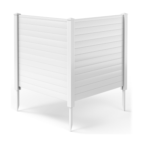 Topbuy Outdoor Privacy Fence Panel 2 Picket PVC Decorative Fence w/3 Cuspidal Stakes Trash Enclosure & Air Conditioner Freestanding Fence for Garden