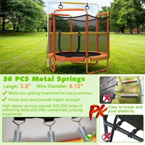 Topbuy – trampoline pour enfants de 60 po, 330 LB, 3-en-1 avec anneaux de balancement, barre horizontale à 3 niveaux de hauteur, orange/bleu