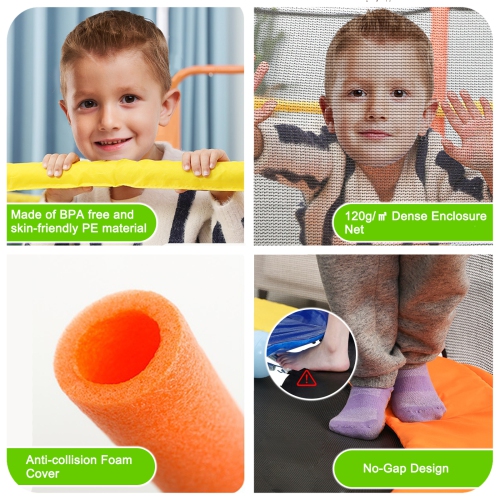 Topbuy – trampoline pour enfants de 60 po, 330 LB, 3-en-1 avec anneaux de balancement, barre horizontale à 3 niveaux de hauteur, orange/bleu