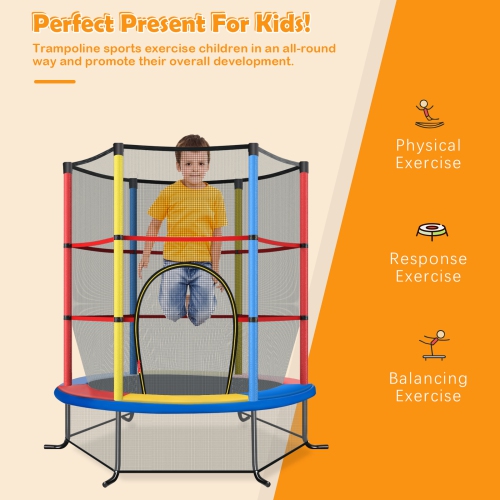 Topbuy 55" Kids Jumping Exercise ASTM Certified Approved Mini Recreational Hexagonal Shape Toddler Trampolines for Kids Toy Birthday Gift