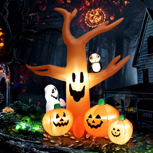 TOPBUY  8Ft Halloween Inflatable Decoration, Blow Up Dead Tree W/ Waterproof Air Blower Built-In Led Lights 2 Ropes & Stakes Holiday Decor W/ Ghost