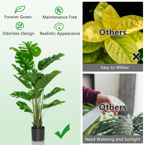 Topbuy 5ft Artificial Tree, Fake Monstera Deliciosa Plant in Pot with 15 Split Leaves Faux Plant for Indoor Outdoor House Home Office Living Room 1