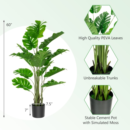 Topbuy 5ft Artificial Tree, Fake Monstera Deliciosa Plant in Pot with 15 Split Leaves Faux Plant for Indoor Outdoor House Home Office Living Room 1