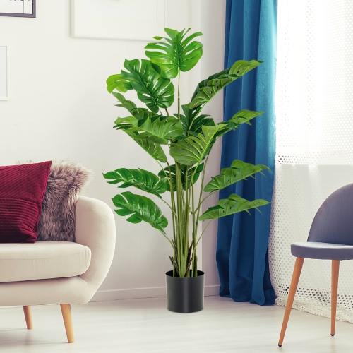Topbuy 5ft Artificial Tree, Fake Monstera Deliciosa Plant in Pot with 15 Split Leaves Faux Plant for Indoor Outdoor House Home Office Living Room 1