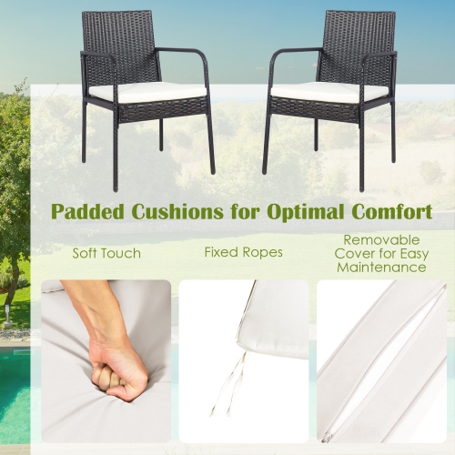 Patiojoy 4 PCS Patio All-Weather Wicker Rattan Dining Chairs Outdoor Arm Cushioned Seats Armrest Garden