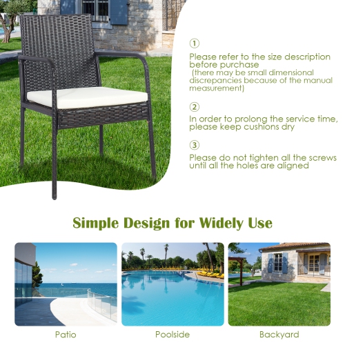 Patiojoy 4 PCS Patio All-Weather Wicker Rattan Dining Chairs Outdoor Arm Cushioned Seats Armrest Garden