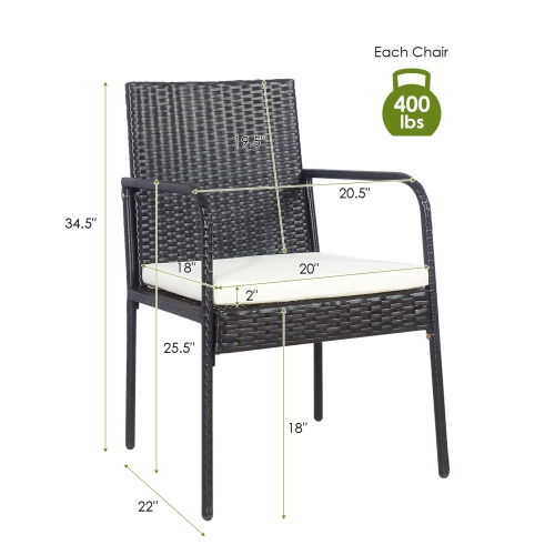 Patiojoy 4 PCS Patio All-Weather Wicker Rattan Dining Chairs Outdoor Arm Cushioned Seats Armrest Garden