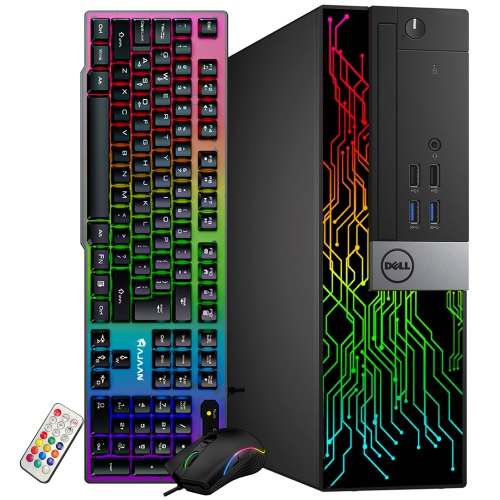 Refurbished - RGB Lights Desktop PC - Dell OptiPlex SFF Computer Intel Core i7 6th Gen Processor 16GB RAM 256GB SSD Win 10 Pro WIFI HAJAAN Gaming PC