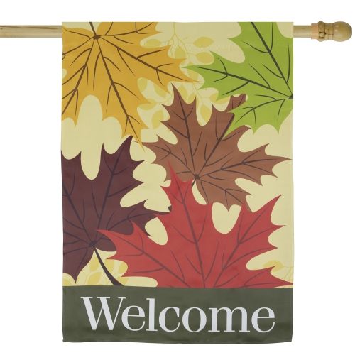 Red and Yellow Fall Leaves Welcome Outdoor House Flag 28" x 40"