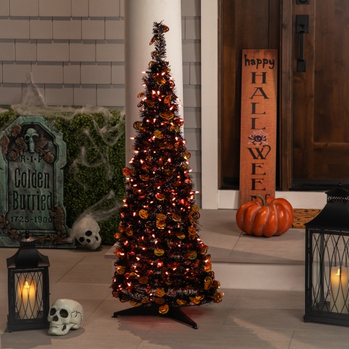 Pre-Lit Pop Up Artificial Jack O' Lantern Halloween Tree - 4' - Orange Lights
