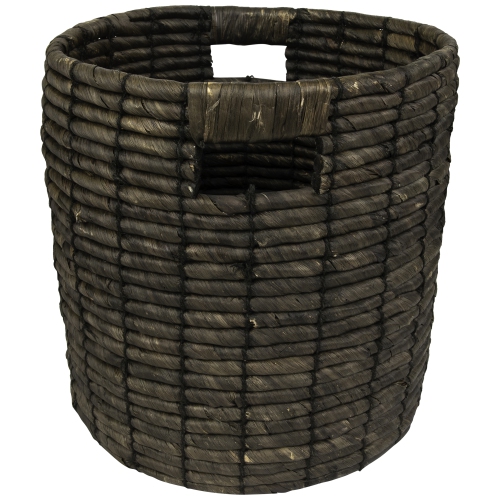 Natural Woven Table and Floor Cylindrical Seagrass Baskets - Dark Brown - Set of 3