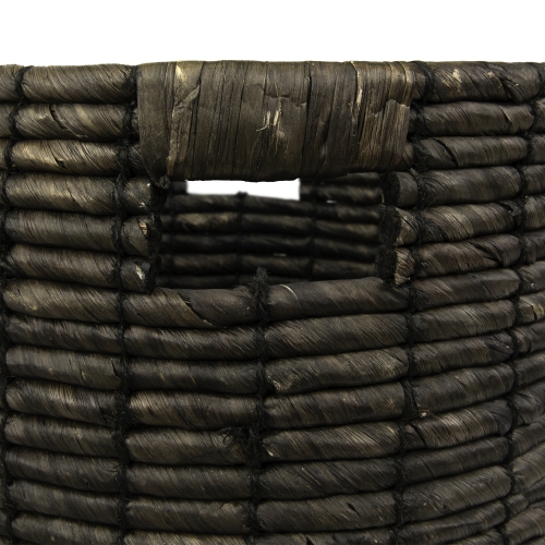 Natural Woven Table and Floor Cylindrical Seagrass Baskets - Dark Brown - Set of 3