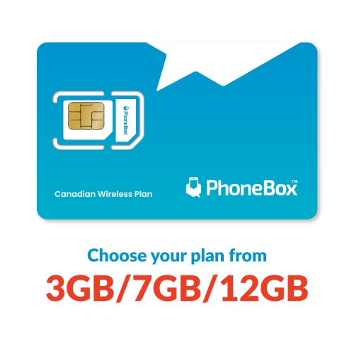 PhoneBox Canadian Prepaid SIM Card Choose from 3GB, 7GB or 12 GB No