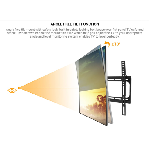 26" - 55" Angle free Tilt TV Wall Mount Bracket with Safety Lock for LED LCD Curved / Flat Panel TVs, fits 12" 16" Wall Wood Studs
