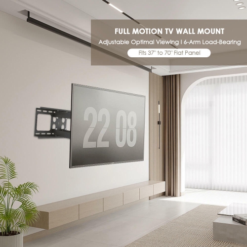 37-70 inch Heavy Duty Full Motion TV Wall Mount with Dual Support 6-Arms Load Bearing up to 110 Lbs, Full-Articulation Swivel TV Mounts Bracket Max