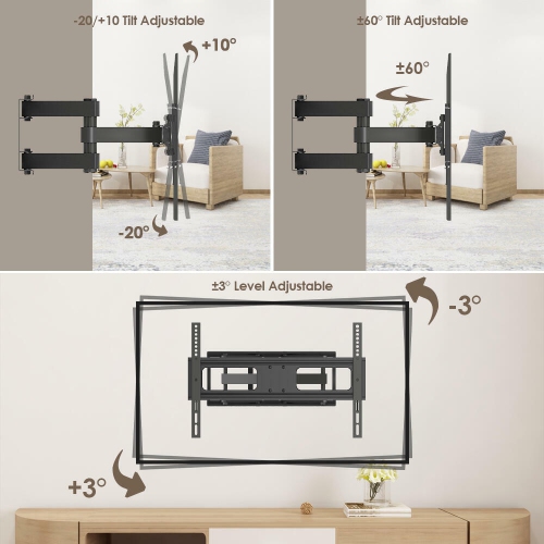 37-70 inch Heavy Duty Full Motion TV Wall Mount with Dual Support 6-Arms Load Bearing up to 110 Lbs, Full-Articulation Swivel TV Mounts Bracket Max