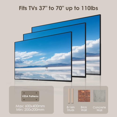 37-70 inch Heavy Duty Full Motion TV Wall Mount with Dual Support 6-Arms Load Bearing up to 110 Lbs, Full-Articulation Swivel TV Mounts Bracket Max