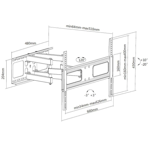 37-70 inch Heavy Duty Full Motion TV Wall Mount with Dual Support 6-Arms Load Bearing up to 110 Lbs, Full-Articulation Swivel TV Mounts Bracket Max