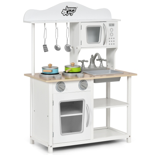 SLICKBLUE  Wooden Pretend Play Kitchen Set for Kids With Accessories And Sink
