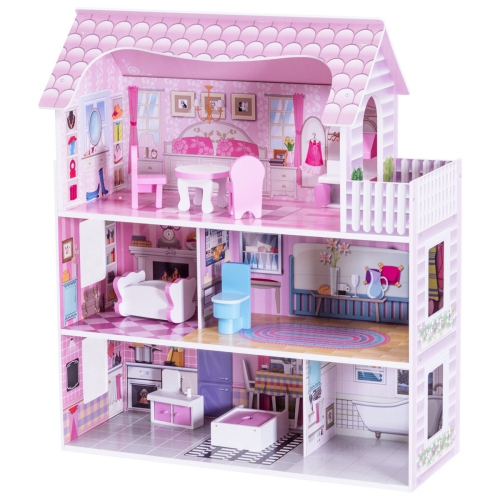 Maison de poupée rose de 28 po avec mobilier