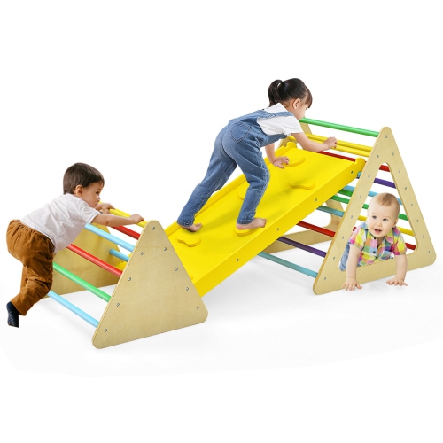 SLICKBLUE  3 In 1 Kids Climbing Ladder Set 2 Triangle Climbers With Ramp for Sliding