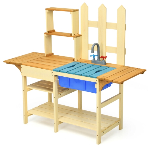 SLICKBLUE  Kid's Outdoor Wooden Pretend Cook Kitchen Playset Toy