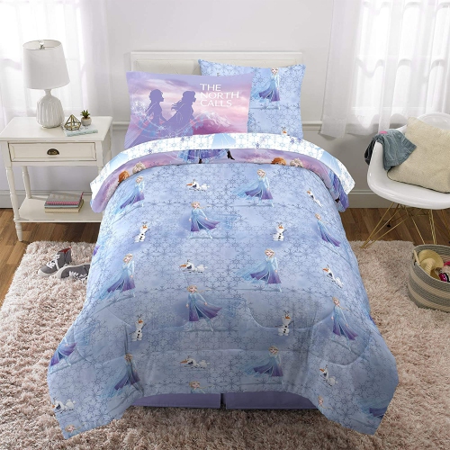 Frozen The North Calls Twin Sheet Set - 5 Pcs Bed Sheet with Reversible Comforter - Kids Bedding Sheet Set Flat Fitted Pillowcase with Printed