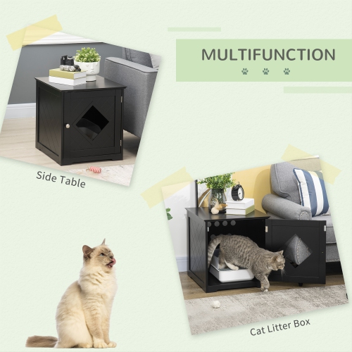 PawHut Cat Litter Box Enclosure End Table, Indoor Cat Washroom with Magnetic Door, Hidden Litter Box Nightstand with Large Tabletop, Easy Assembly,