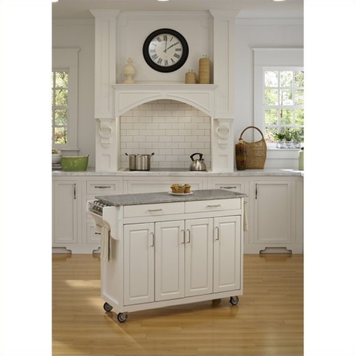 PEMBERLY ROW  Contemporary Off-White Mobile Kitchen Cart With Granite Top In Gray