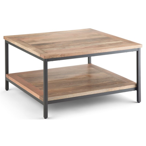 Pemberly Row Industrial Mango Wood 34" Square Coffee Table in Natural