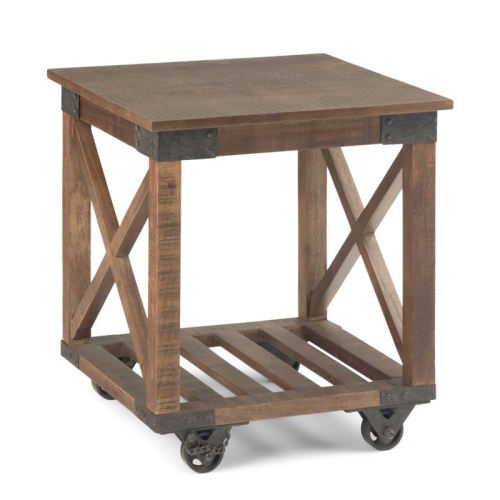 PEMBERLY ROW  Farmhouse Solid Wood End Table In Distressed Dark Brown