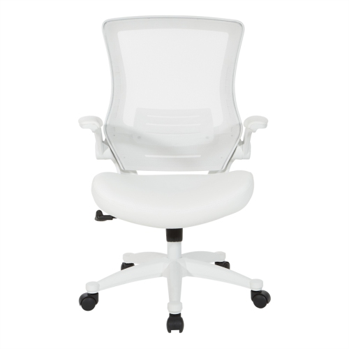 Fauteuil de direction blanc à dossier en mailles en similicuir blanc