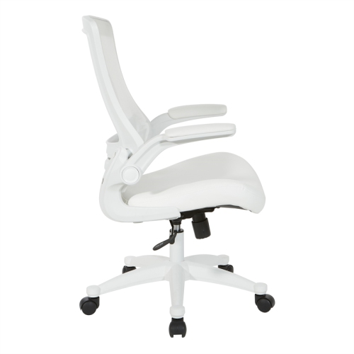 Fauteuil de direction blanc à dossier en mailles en similicuir blanc