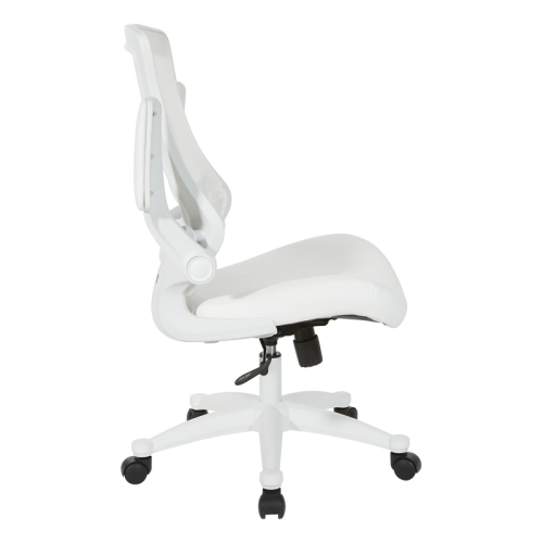 Fauteuil de direction blanc à dossier en mailles en similicuir blanc