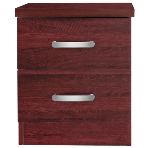 Pemberly Row Contemporary Faux Wood 2 Drawer Nightstand in Mahogany