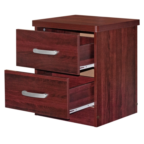 Pemberly Row Contemporary Faux Wood 2 Drawer Nightstand in Mahogany