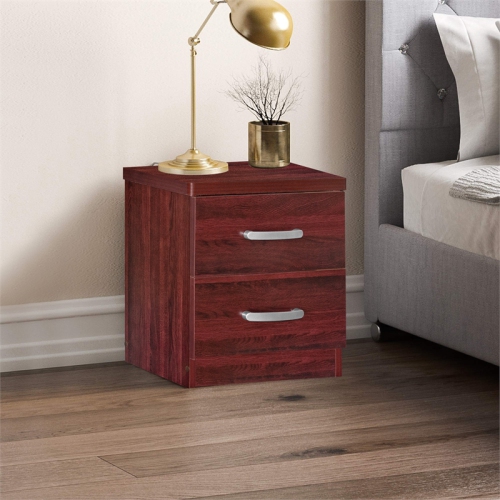 Pemberly Row Contemporary Faux Wood 2 Drawer Nightstand in Mahogany