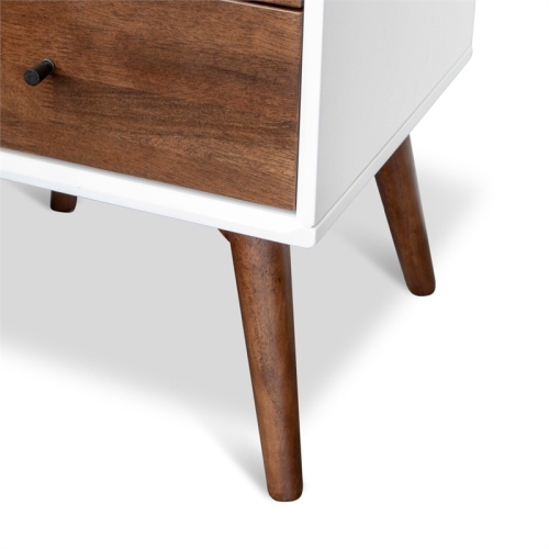 PEMBERLY ROW  Mid-Century Solid Wood 2-Drawer Nightstand In White