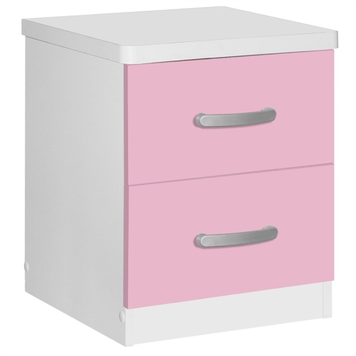 Pemberly Row Contemporary Faux Wood 2 Drawer Nightstand in Pink & White
