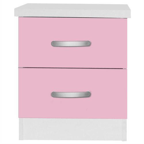 Pemberly Row Contemporary Faux Wood 2 Drawer Nightstand in Pink & White