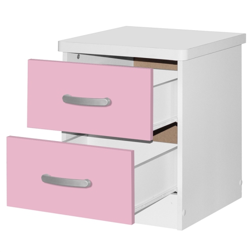 Pemberly Row Contemporary Faux Wood 2 Drawer Nightstand in Pink & White