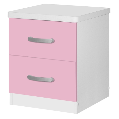Pemberly Row Contemporary Faux Wood 2 Drawer Nightstand in Pink & White