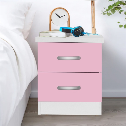 Pemberly Row Contemporary Faux Wood 2 Drawer Nightstand in Pink & White