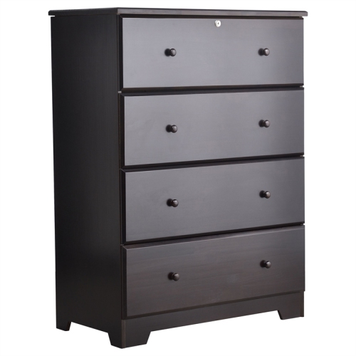 Image 1 of 8.. Pemberly Row Modern Solid Pine Wood 4 Drawer Chest Dresser in Tobacco