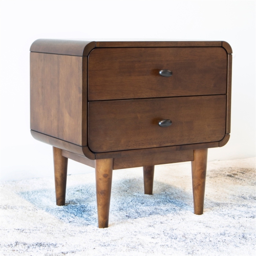 Pemberly Row Mid-Century Rectangular Solid Wood 2-drawer NightStand in Brown