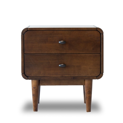 Pemberly Row Mid-Century Rectangular Solid Wood 2-drawer NightStand in Brown