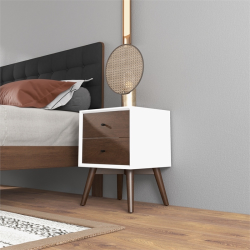 Pemberly Row Mid-Century Modern Two Drawer Nightstand in White