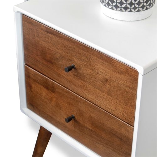 Pemberly Row Mid-Century Modern Two Drawer Nightstand in White