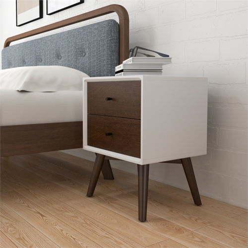 Pemberly Row Mid-Century Solid Wood 2-drawer Nightstand in White